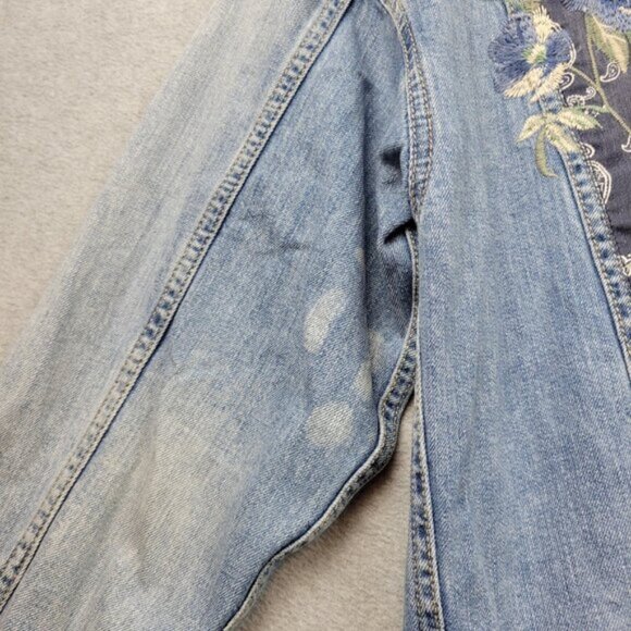 American Eagle Womens Denim Jacket Embroidered Bandana Floral Gorpcore Boho XS - Picture 14 of 16